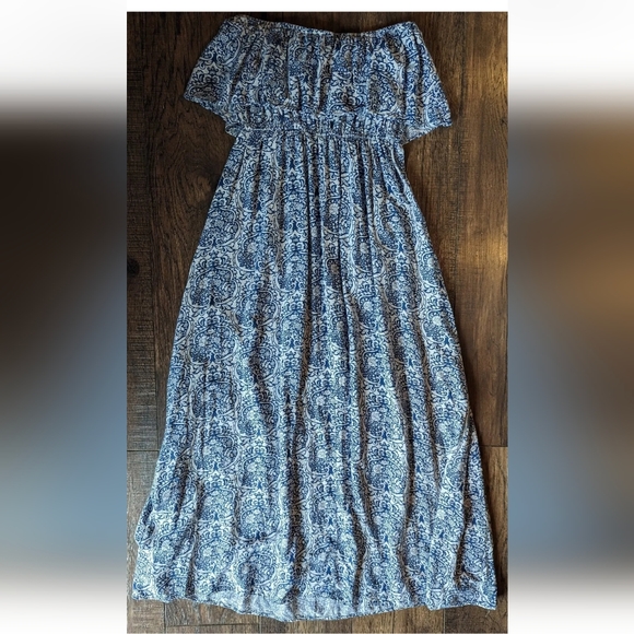 YIDARTON WOMEN'S STRAPLESS MAXI DRESS Stretchy Blue & White Floral Print Large - Picture 13 of 16